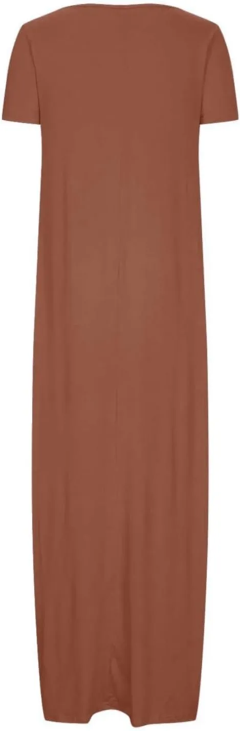 Boho Dresses for Women 2025 Summer Maxi Y2k Solid Color Long Dress Short Sleeve V Neck Flowy Beach Sundress