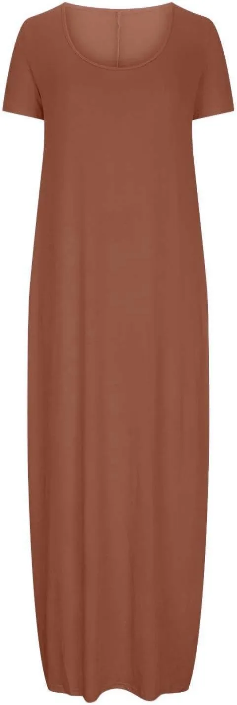 Boho Dresses for Women 2025 Summer Maxi Y2k Solid Color Long Dress Short Sleeve V Neck Flowy Beach Sundress