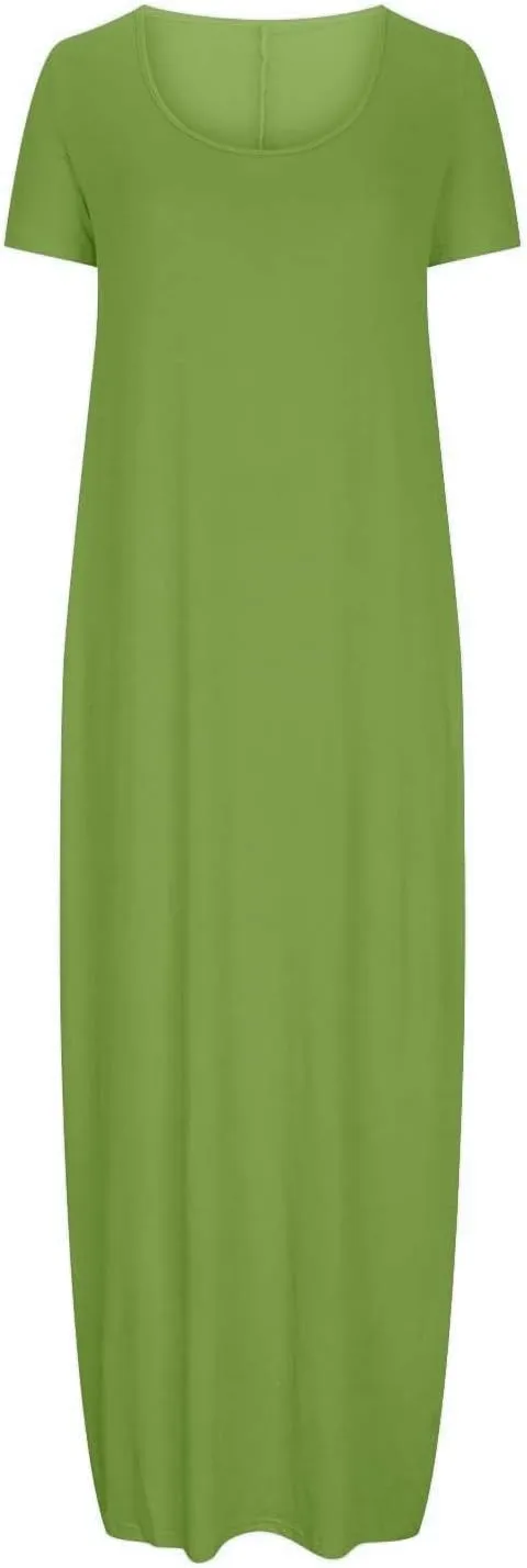 Boho Dresses for Women 2025 Summer Maxi Y2k Solid Color Long Dress Short Sleeve V Neck Flowy Beach Sundress
