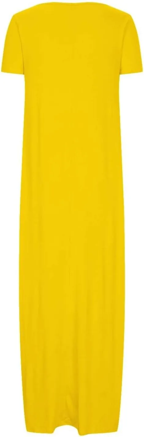 Boho Dresses for Women 2025 Summer Maxi Y2k Solid Color Long Dress Short Sleeve V Neck Flowy Beach Sundress