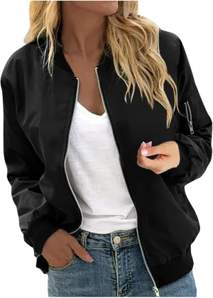 Bomber Jackets for Women Casual Coats Fall Zip Up Jacket Long Sleeve Tops Lightweight Open Front Cardigan