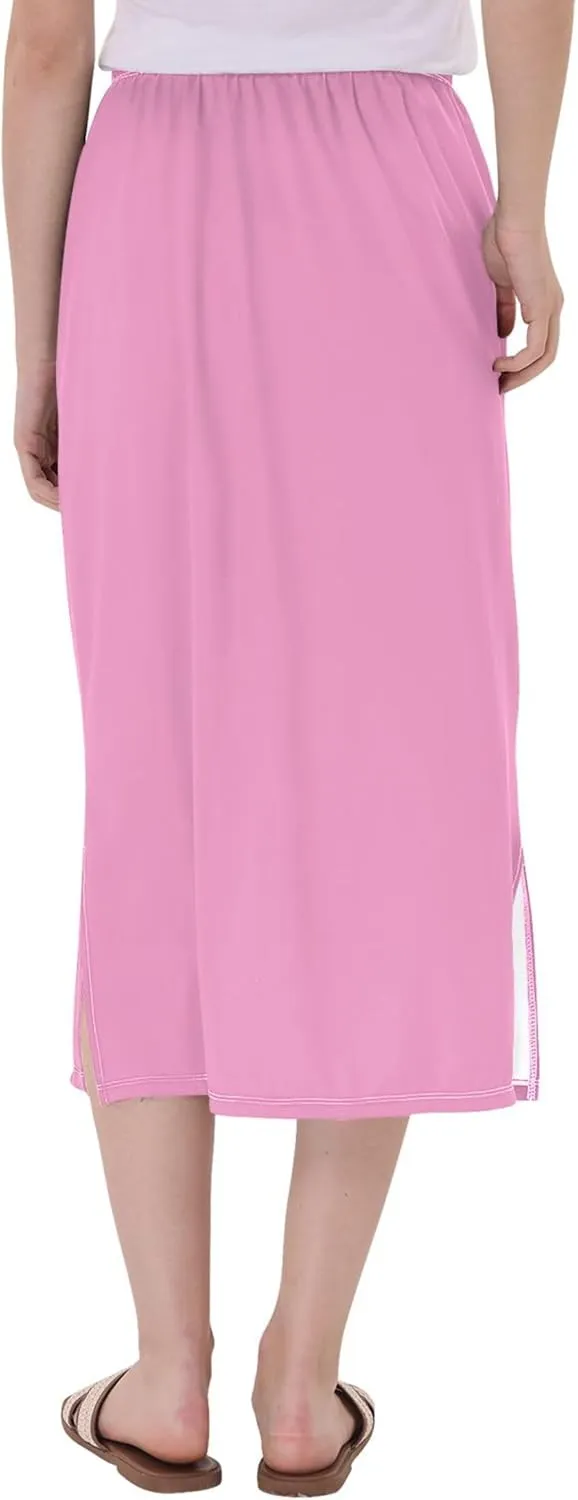 Bronze Side Slit Midi Skirt Women Cute Pencil Skirts Elastic Waist Ladies Skirts