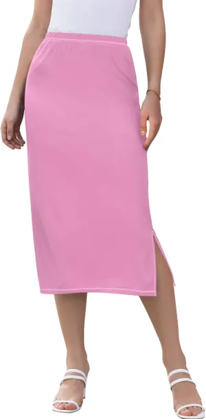 Bronze Side Slit Midi Skirt Women Cute Pencil Skirts Elastic Waist Ladies Skirts