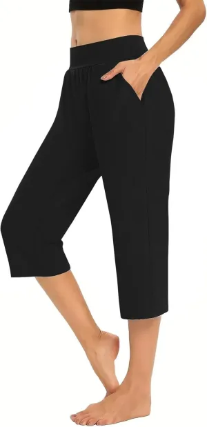 Capris for Women Casual Summer Wide Leg Crop Pants Loose Comfy Drawstring Yoga Jogger Capri Pants with Pockets