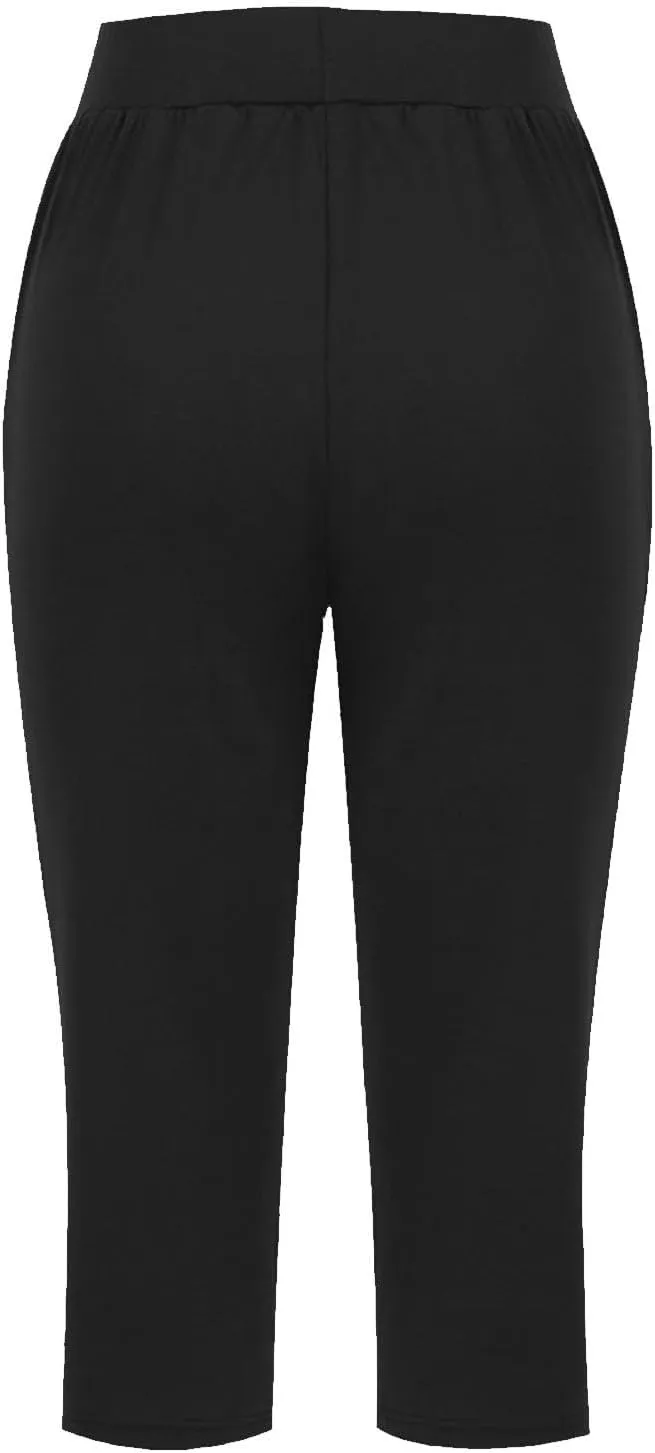 Capris for Women Casual Summer Wide Leg Crop Pants Loose Comfy Drawstring Yoga Jogger Capri Pants with Pockets