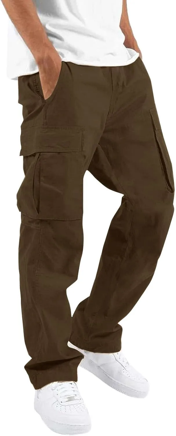 Cargo Pants for Men Comfy Wearable Multi Pocket Elastic Waist Straight Leg Trousers Fashion Hiking Jogging Sweatpants