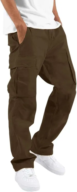 Cargo Pants for Men Comfy Wearable Multi Pocket Elastic Waist Straight Leg Trousers Fashion Hiking Jogging Sweatpants