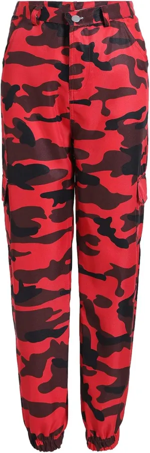 Cargo Pants for Women Cool Camouflage Pants Elastic High Waist Tapered Pant Loose Casual Outdoors Harem Pant Trousers