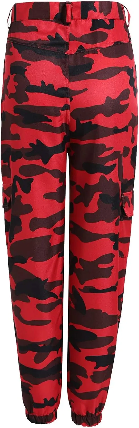 Cargo Pants for Women Cool Camouflage Pants Elastic High Waist Tapered Pant Loose Casual Outdoors Harem Pant Trousers