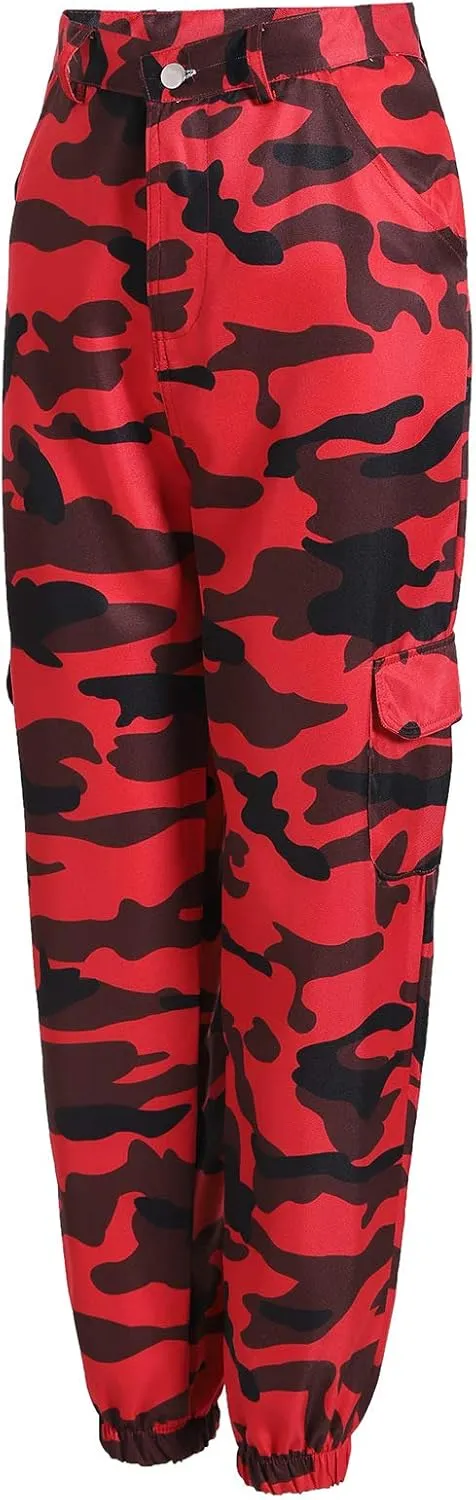 Cargo Pants for Women Cool Camouflage Pants Elastic High Waist Tapered Pant Loose Casual Outdoors Harem Pant Trousers