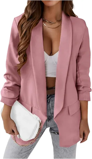 Casual Blazers for Women Trendy Lapel Open Front Long Sleeve Suit Jackets Business Dressy Work Office Long Blazers