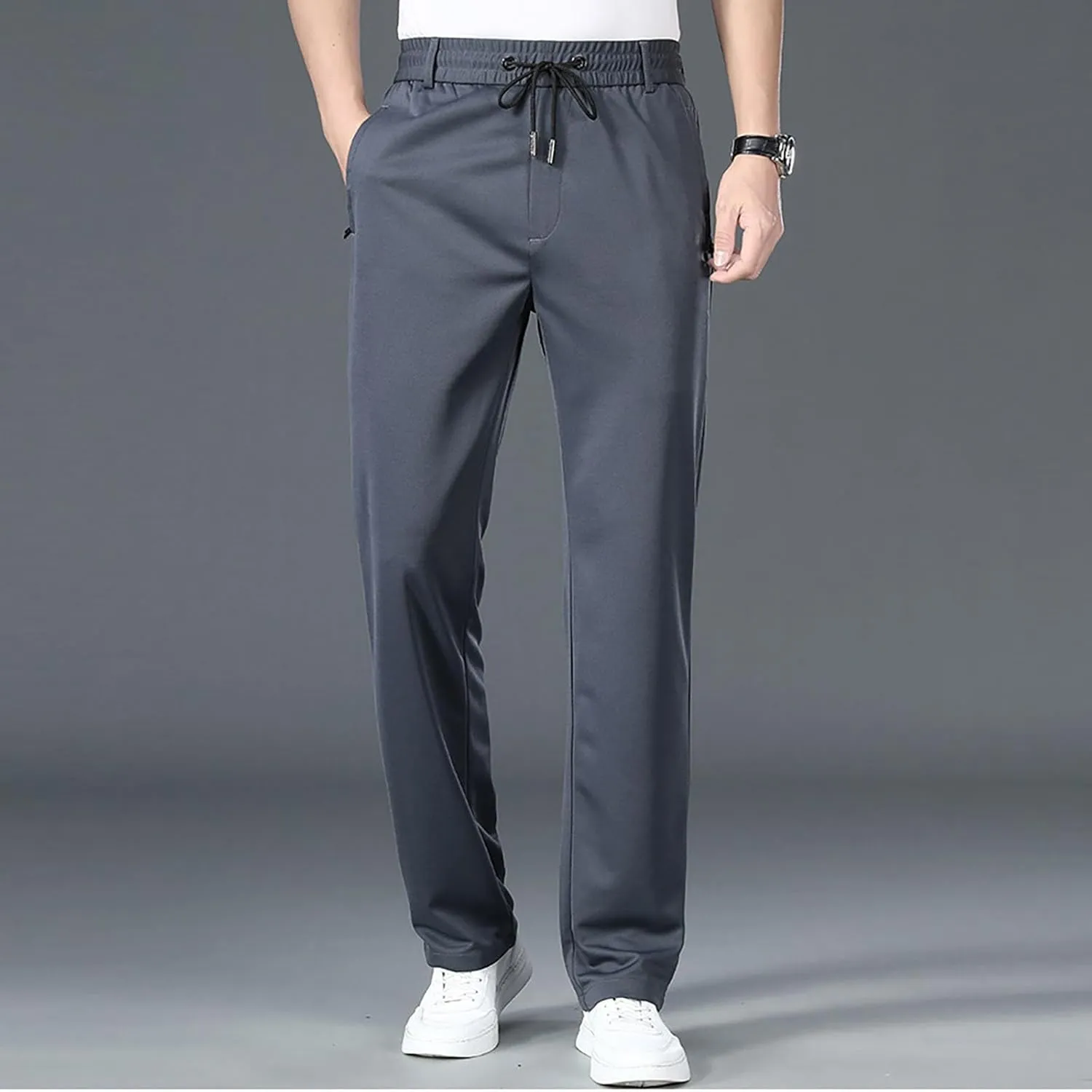 Casual Suit Pants for Men Business Office Work Straight Leg Trousers Fashion Drawstring Stretch Loose Pants Plus Size