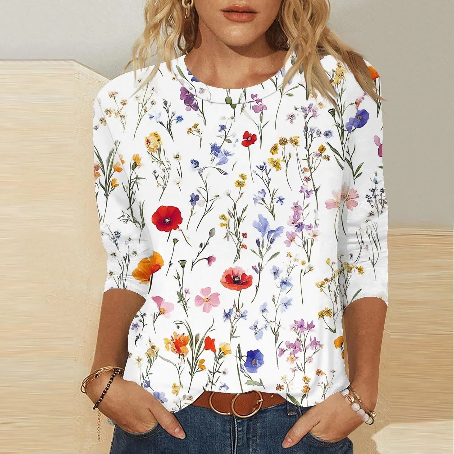 Ceboyel 3/4 Sleeve Tops for Women Summer Floral Paisley Print Tees Shirts Trendy Ladies Blouses Dressy Casual Clothing 2023