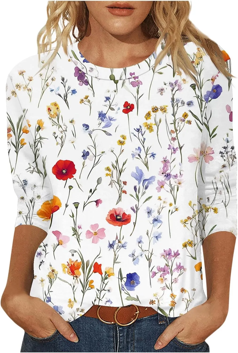 Ceboyel 3/4 Sleeve Tops for Women Summer Floral Paisley Print Tees Shirts Trendy Ladies Blouses Dressy Casual Clothing 2023