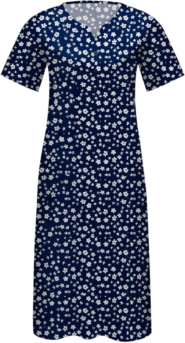 Ceboyel Summer Boho Dresses for Women 2023 Short Sleeve Maxi Long Dress Floral Print Casual Dress Trendy Ladies Outfits