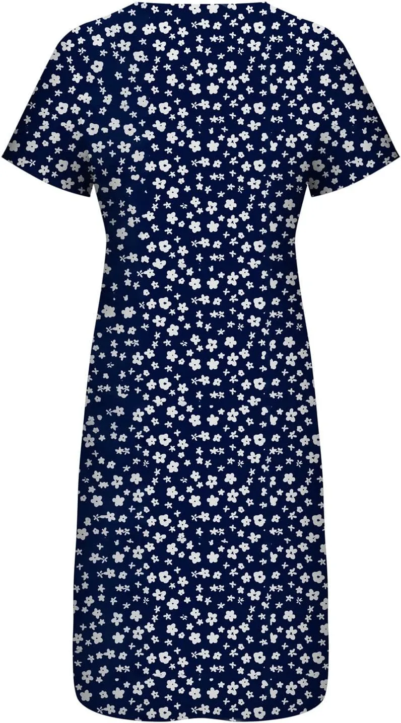 Ceboyel Summer Boho Dresses for Women 2023 Short Sleeve Maxi Long Dress Floral Print Casual Dress Trendy Ladies Outfits