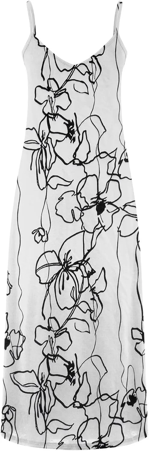 Ceboyel Women Floral Spaghetti Strap Sundress Casual Summer Long Maxi Dress Vneck Sexy Boho Dresses Trendy Beach Clothes 2024