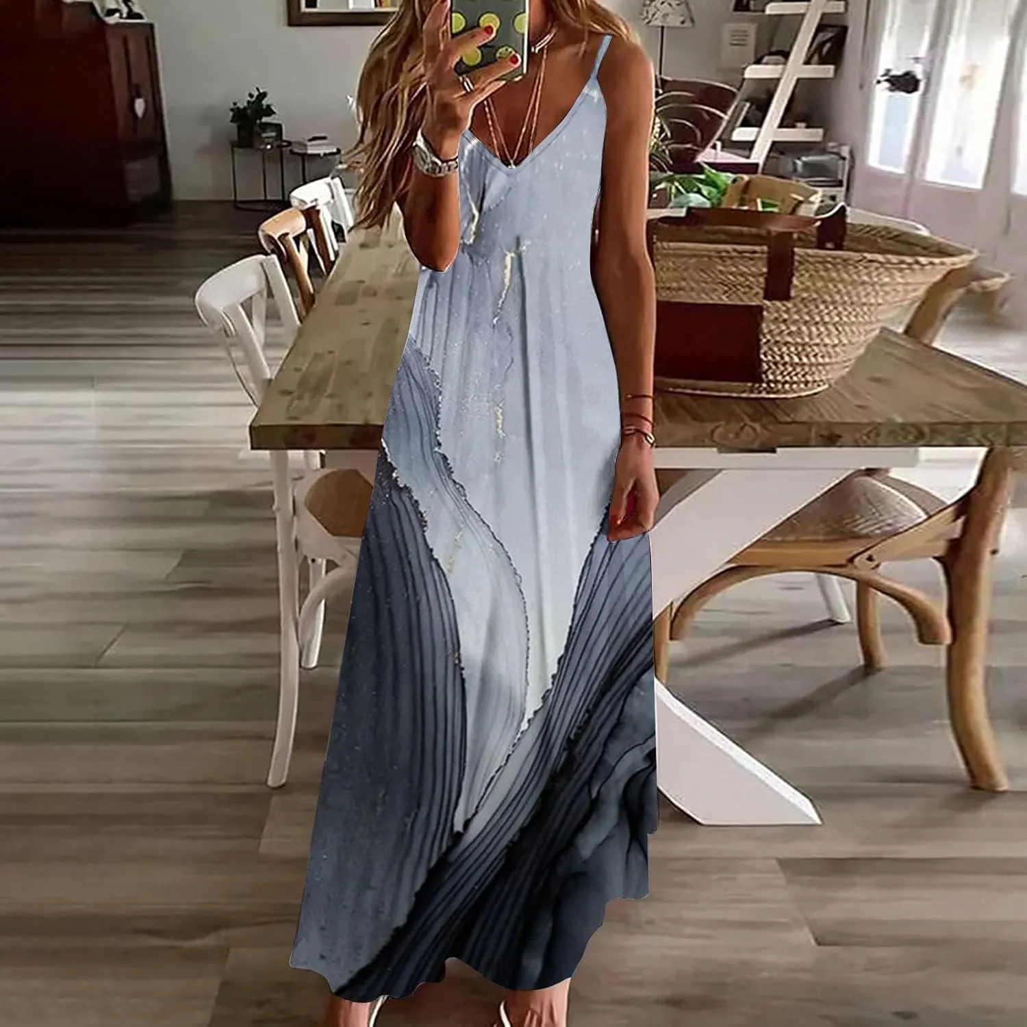 Ceboyel Women Floral Spaghetti Strap Sundress Casual Summer Long Maxi Dress Vneck Sexy Boho Dresses Trendy Beach Clothes 2024