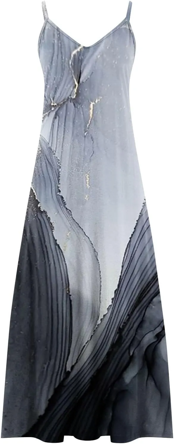 Ceboyel Women Floral Spaghetti Strap Sundress Casual Summer Long Maxi Dress Vneck Sexy Boho Dresses Trendy Beach Clothes 2024