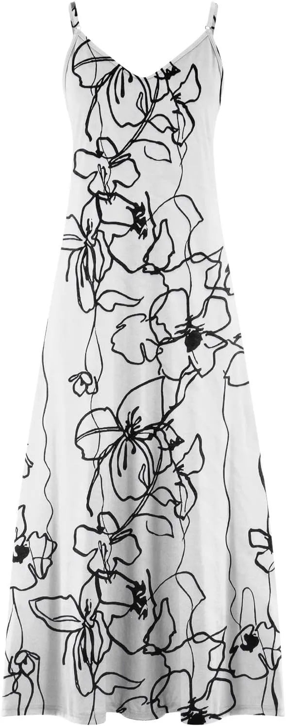 Ceboyel Women Floral Spaghetti Strap Sundress Casual Summer Long Maxi Dress Vneck Sexy Boho Dresses Trendy Beach Clothes 2024