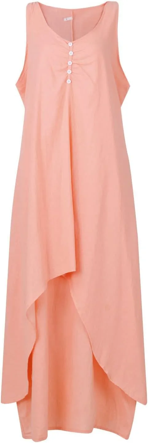 Ceboyel Women Irregular Hem Maxi Dress Cotton Linen Long Summer Dress Solid Color Boho Flowy Dress Beach Clothing 2023