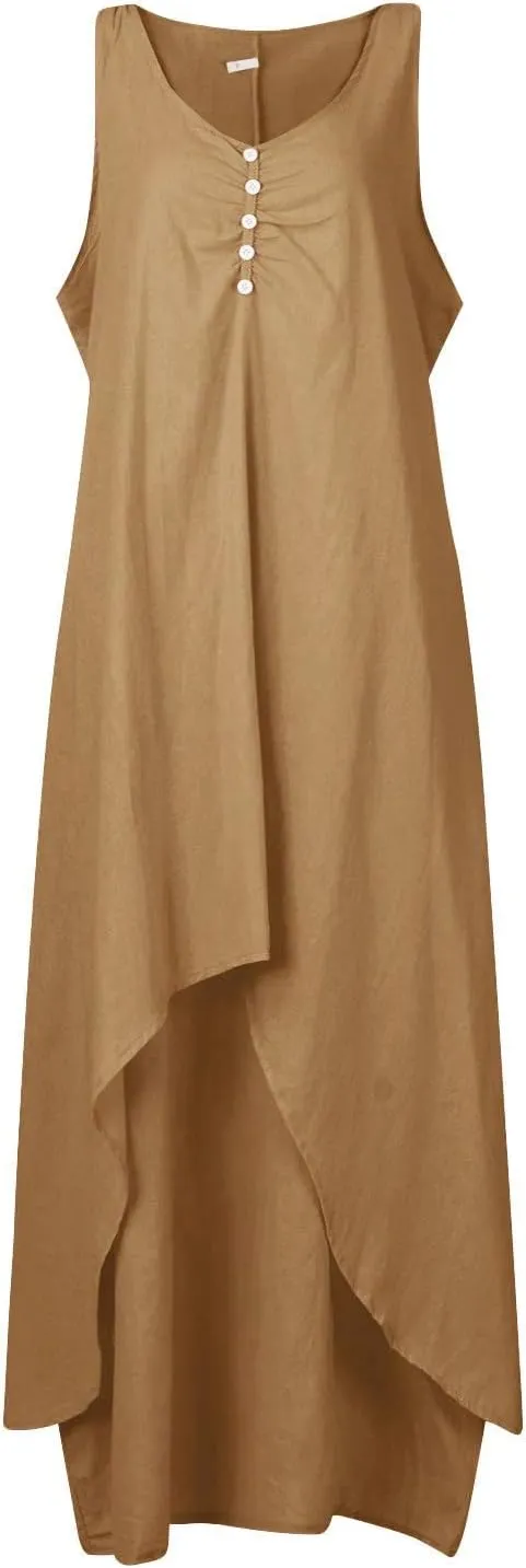 Ceboyel Women Irregular Hem Maxi Dress Cotton Linen Long Summer Dress Solid Color Boho Flowy Dress Beach Clothing 2023