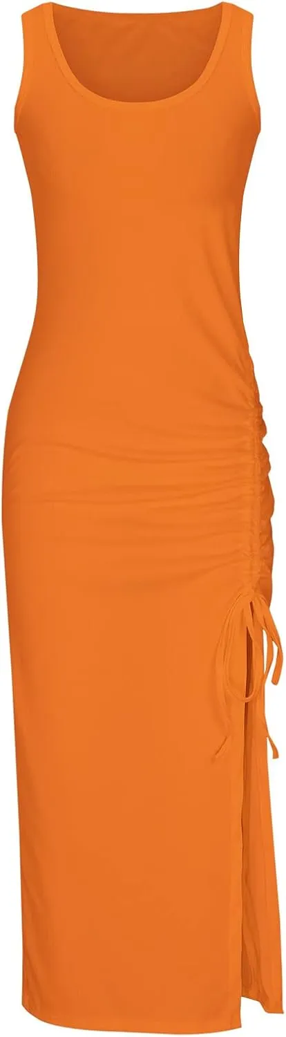 Ceboyel Womens Ribbed Tank Dress Bodycon Summer Dresses Split Casual Sun Dresses Trendy Sexy Maxi Long Sundresses 2023