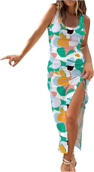 Ceboyel Womens Ribbed Tank Dress Bodycon Summer Dresses Split Casual Sun Dresses Trendy Sexy Maxi Long Sundresses 2023