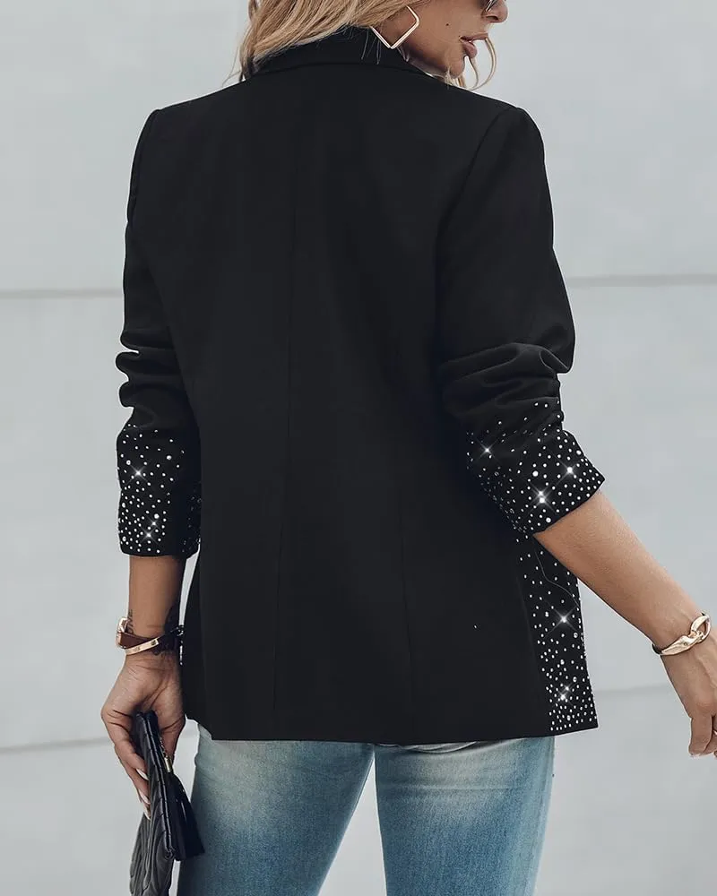 Chic Me Womens Business Casual Blazer Jackets Rhinestone Decor Blazers Open Front Blazer Casual Coats