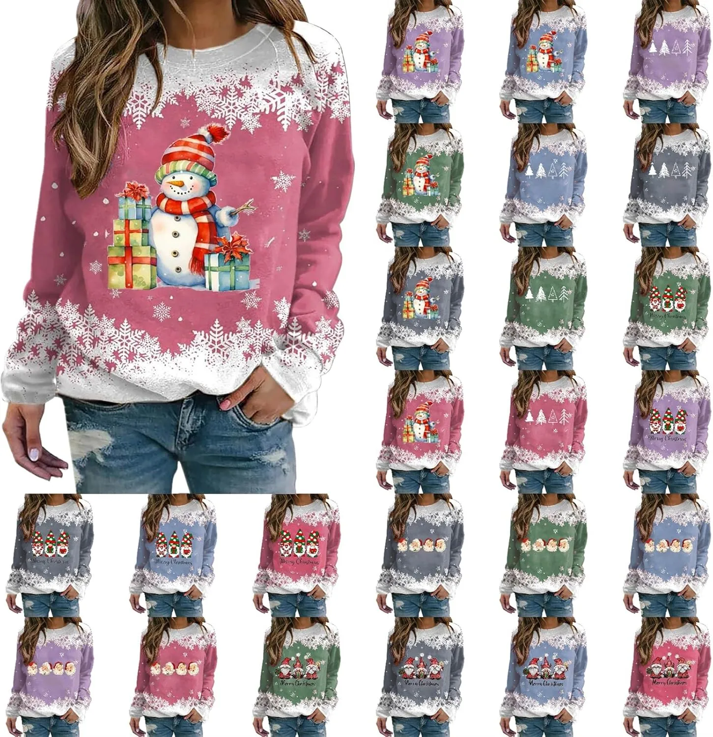 Christmas Sweatshirt for Women Funny Cute Snowman Graphic Fall Tops Casual Holiday Long Sleeve Crewneck Tunic Shirt