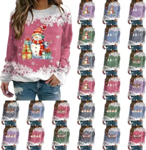 Christmas Sweatshirt for Women Funny Cute Snowman Graphic Fall Tops Casual Holiday Long Sleeve Crewneck Tunic Shirt