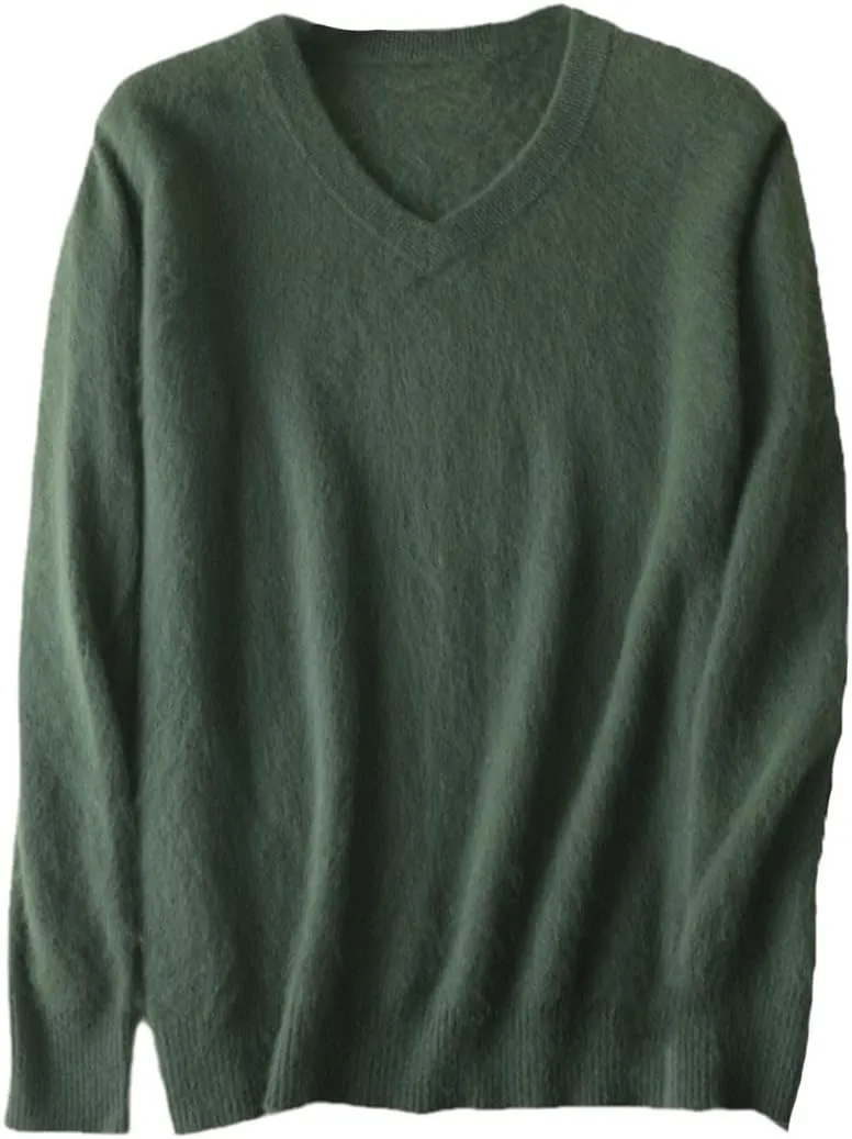 Classic Men's Cashmere Sweaters Solid Color V-Neck Casual Knitted Pullovers Winter Men Long Sleeve Warm Jumper