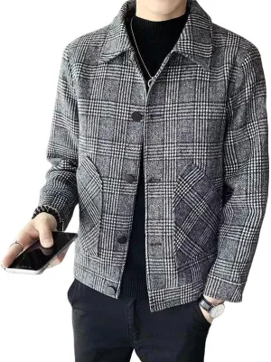 Clothing Men Autumn Winter Warm Plaid Woolen Cloth Jackets Male Slim Fit Casual Short Woolen Coats