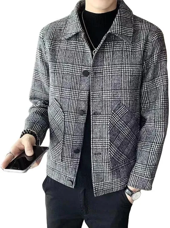 Clothing Men Autumn Winter Warm Plaid Woolen Cloth Jackets Male Slim Fit Casual Short Woolen Coats