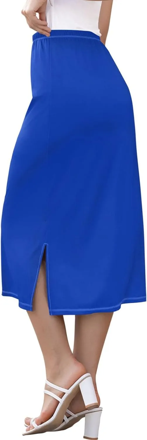 Clover Green Side Slit Midi Skirt Women Floral Pencil Skirts Elastic Waist Summer Skirts
