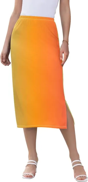Clover Green Side Slit Midi Skirt Women Floral Pencil Skirts Elastic Waist Summer Skirts