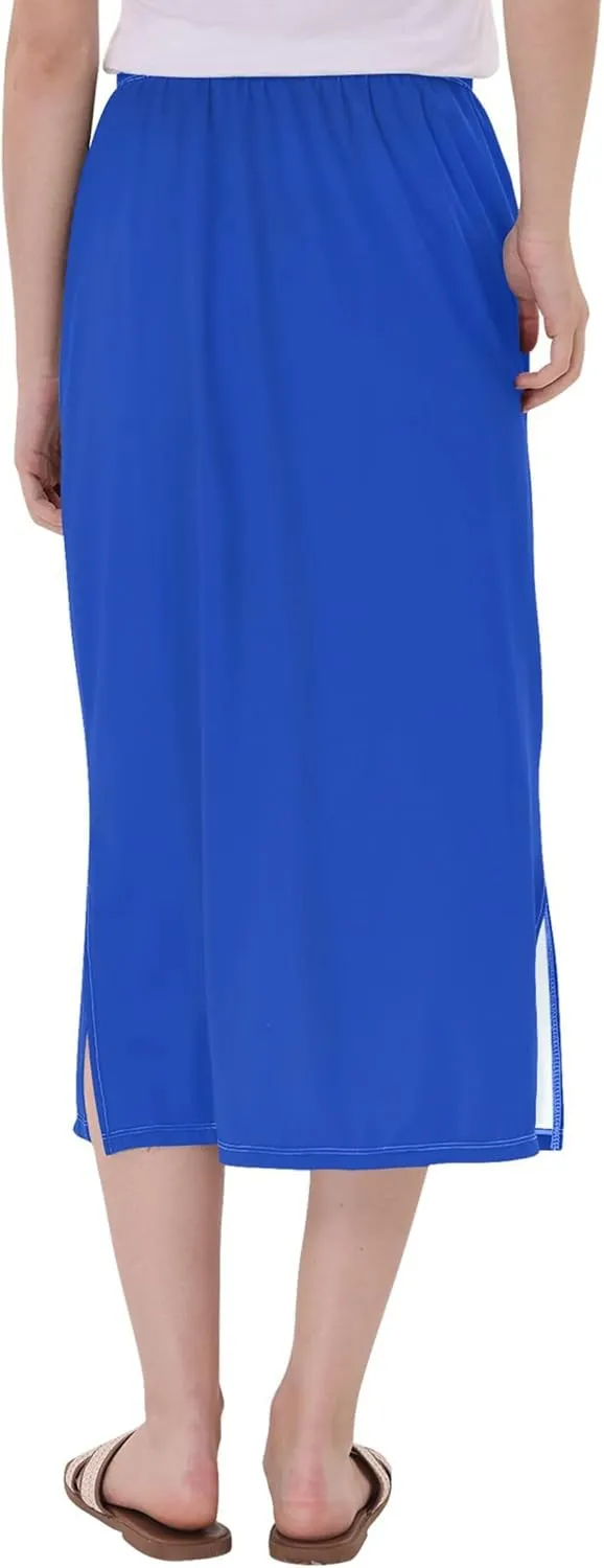 Clover Green Side Slit Midi Skirt Women Floral Pencil Skirts Elastic Waist Summer Skirts