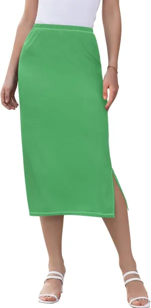 Clover Green Side Slit Midi Skirt Women Floral Pencil Skirts Elastic Waist Summer Skirts