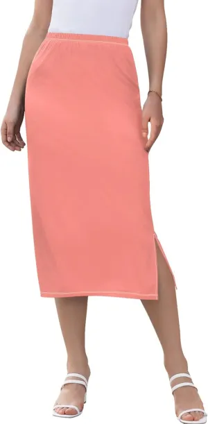 Clover Green Side Slit Midi Skirt Women Floral Pencil Skirts Elastic Waist Summer Skirts