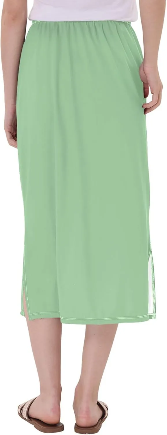 Clover Green Side Slit Midi Skirt Women Floral Pencil Skirts Elastic Waist Summer Skirts