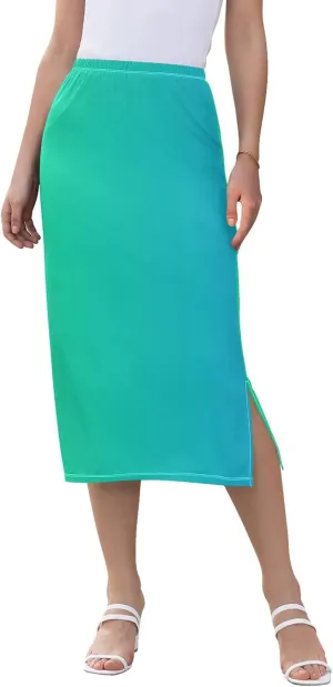 Clover Green Side Slit Midi Skirt Women Floral Pencil Skirts Elastic Waist Summer Skirts