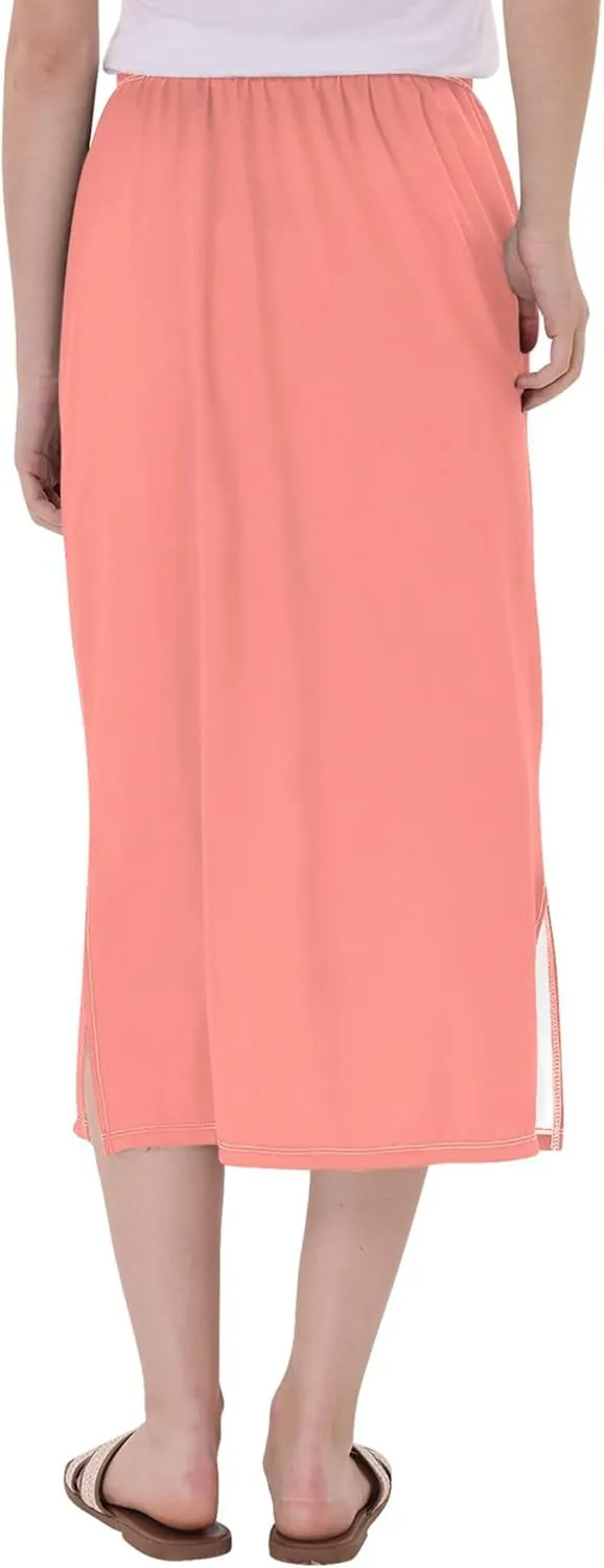 Clover Green Side Slit Midi Skirt Women Floral Pencil Skirts Elastic Waist Summer Skirts