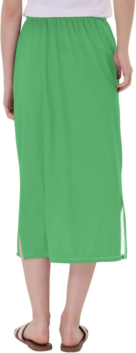 Clover Green Side Slit Midi Skirt Women Floral Pencil Skirts Elastic Waist Summer Skirts