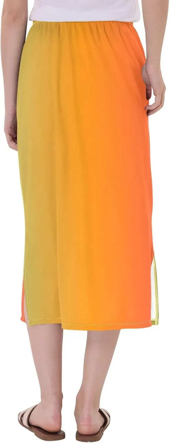 Clover Green Side Slit Midi Skirt Women Floral Pencil Skirts Elastic Waist Summer Skirts