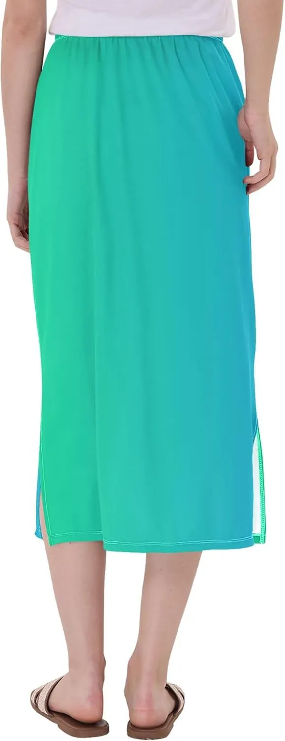 Clover Green Side Slit Midi Skirt Women Floral Pencil Skirts Elastic Waist Summer Skirts