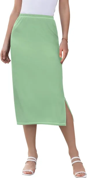 Clover Green Side Slit Midi Skirt Women Floral Pencil Skirts Elastic Waist Summer Skirts