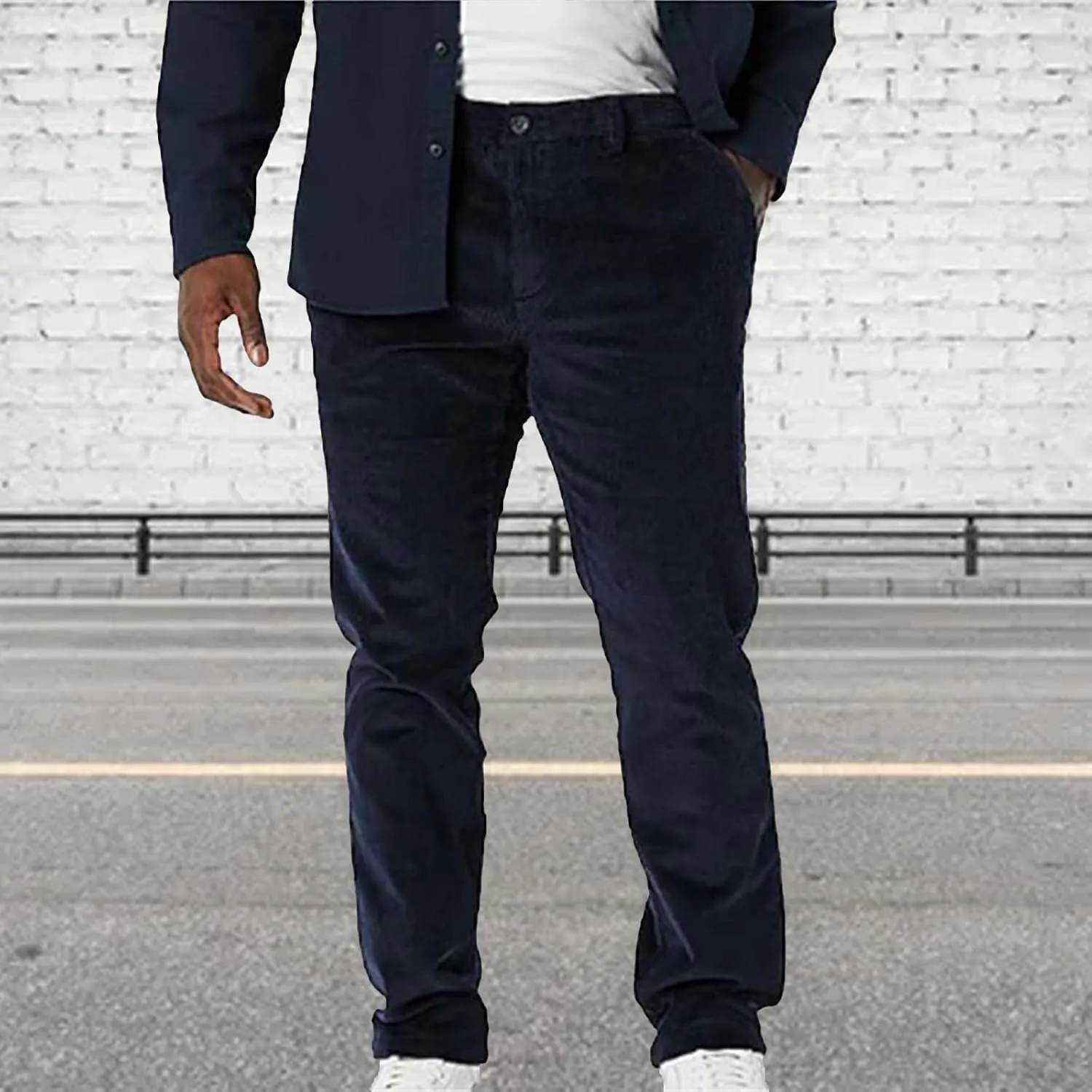 Corduroy Pants Men Solid Business Dress Pants Casual Straight Legs Elastic Waist Suit Trousers Fashion Spring Pants