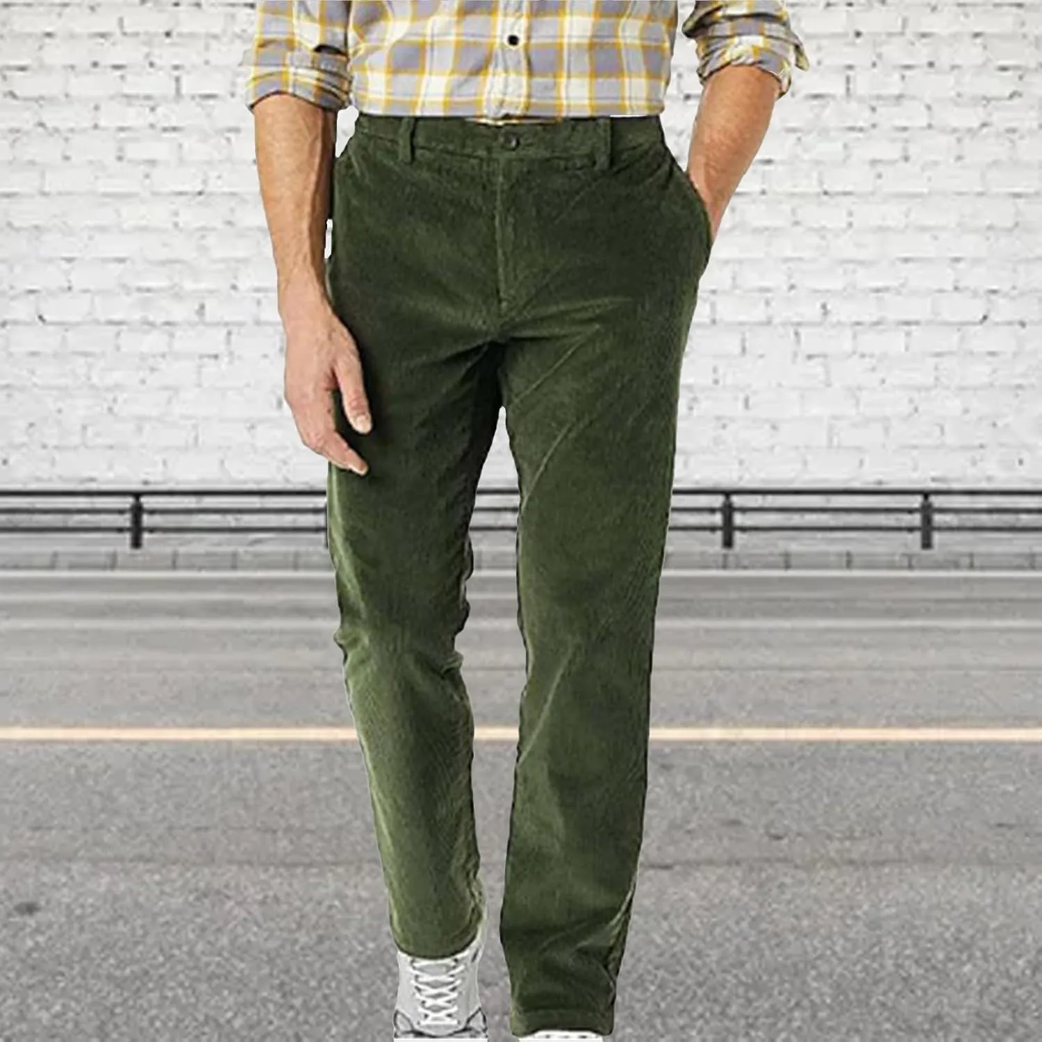 Corduroy Pants Men Solid Business Dress Pants Casual Straight Legs Elastic Waist Suit Trousers Fashion Spring Pants