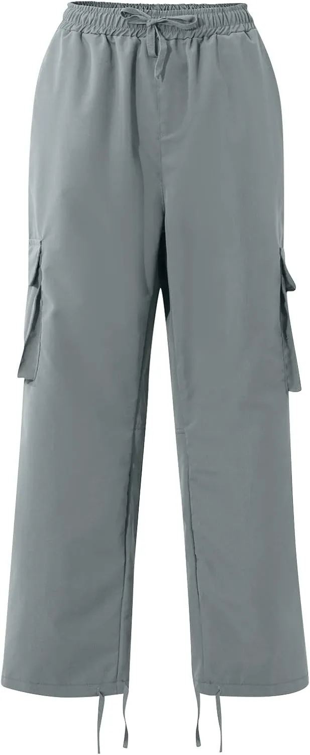 Cotton Cargo Trousers for Men,Solid Elastic Waist Straight Leg Slacks Slim Fit Bottoms Drawstring Pants for Men