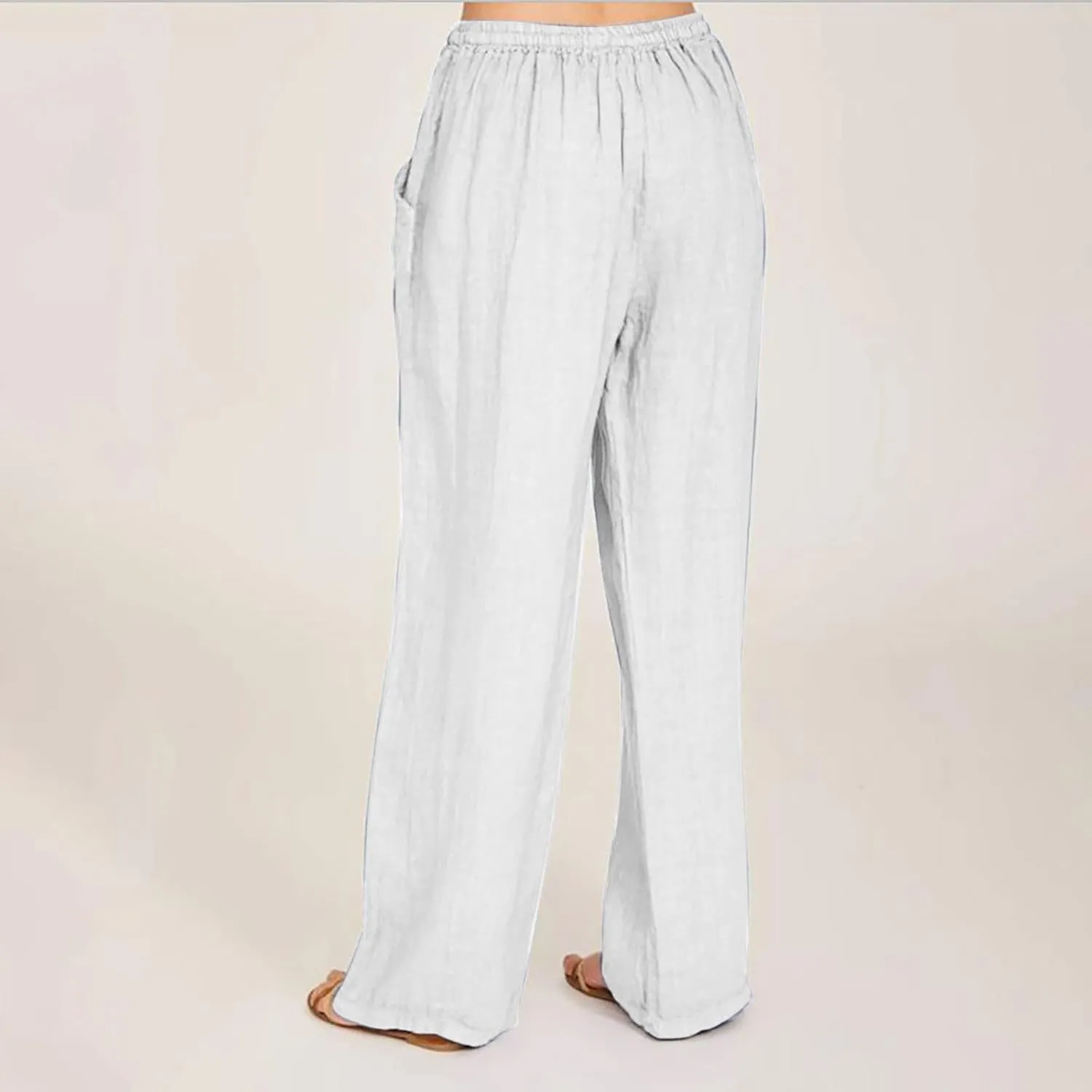 Cotton Linen Pants for Women Lightweight High Waisted Pants Tie Knot Wide Leg Pants Summer Lounge Pants with Pockets
